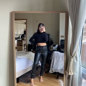 Abercrombie & Fitch Black Faux Leather Paperbag Joggers Size XS